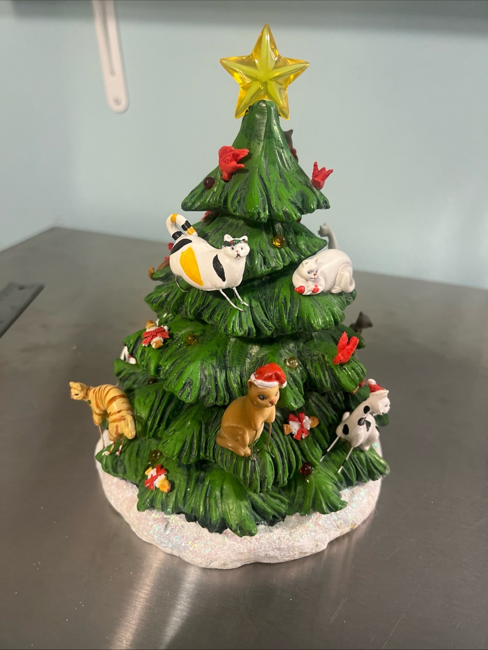 Mini Ceramic Christmas Tree with Festive Kitty Ornaments